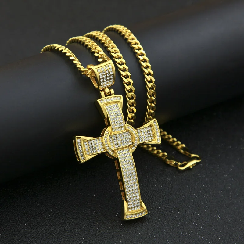 Iced Out кулон крест со стразами ожерелье полная Хрустальная цепочка ожерелья и