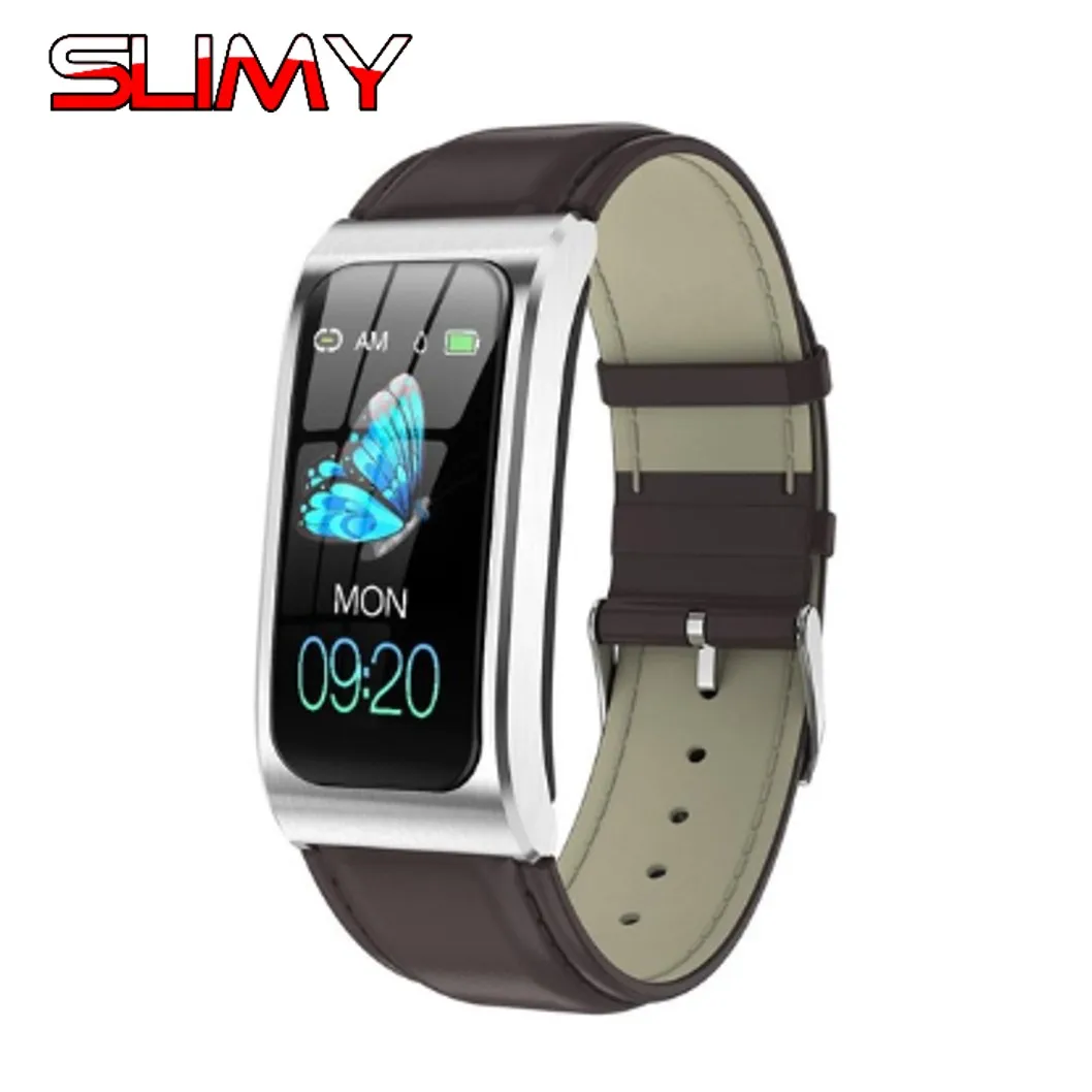 Leather Silver Strap AK12 умный Браслет цветной экран IP68 Водонепроницаемый для женщин и мужчин пульсометр монитор кровяного давления цикл трекер активности спортивный браслет - Цвет: Leather Silver Strap