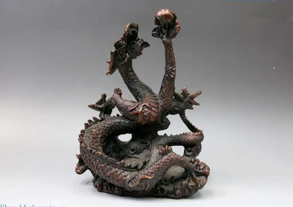 

Китайская Бронзовая скульптура 7 дюймов, резная медная статуя фэн-шуй из шариков дракона