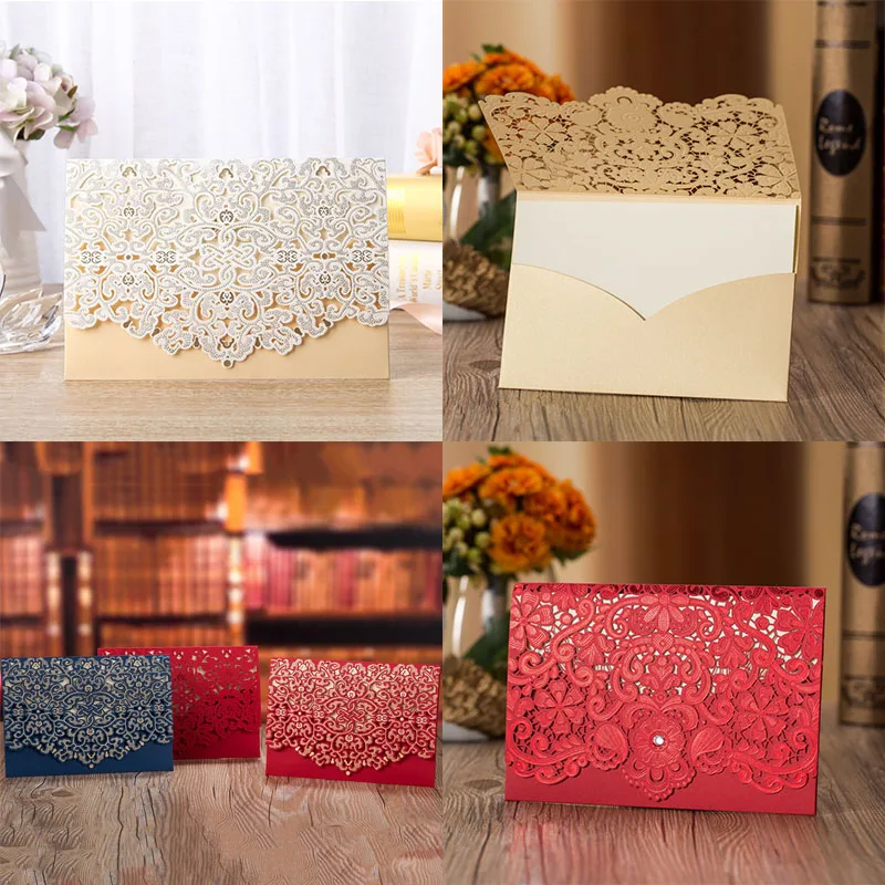 1 шт. золотые белые красные роскошные свадебные приглашения с лазерной огранкой