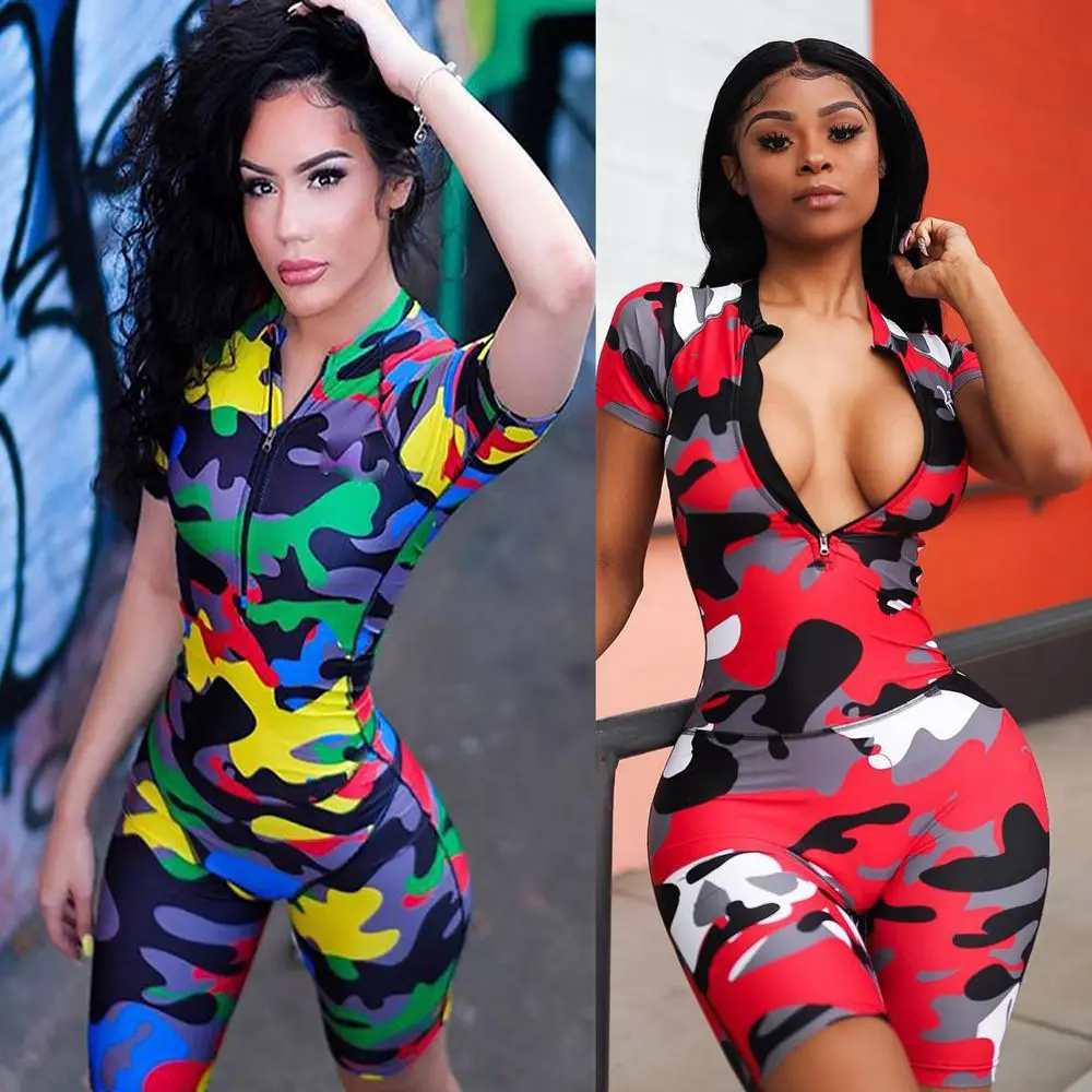 HAOYUAN, камуфляжный сексуальный комбинезон, Модный повседневный летний комбинезон, уличная одежда, боди, цельный комбинезон, женский комбинезон, шорты