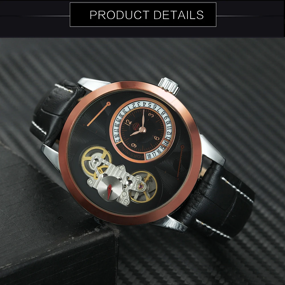 FORSINING механические наручные часы для мужчин двойная секундная стрелка минутная