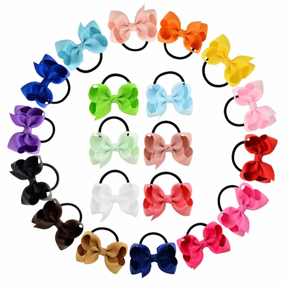 

20Pcs/lot 3 Inch Elasticity Hair Ribbon Bows Head rope Rubber elastic headbands Boutique Girls Elastic Band Hair Accessories 800