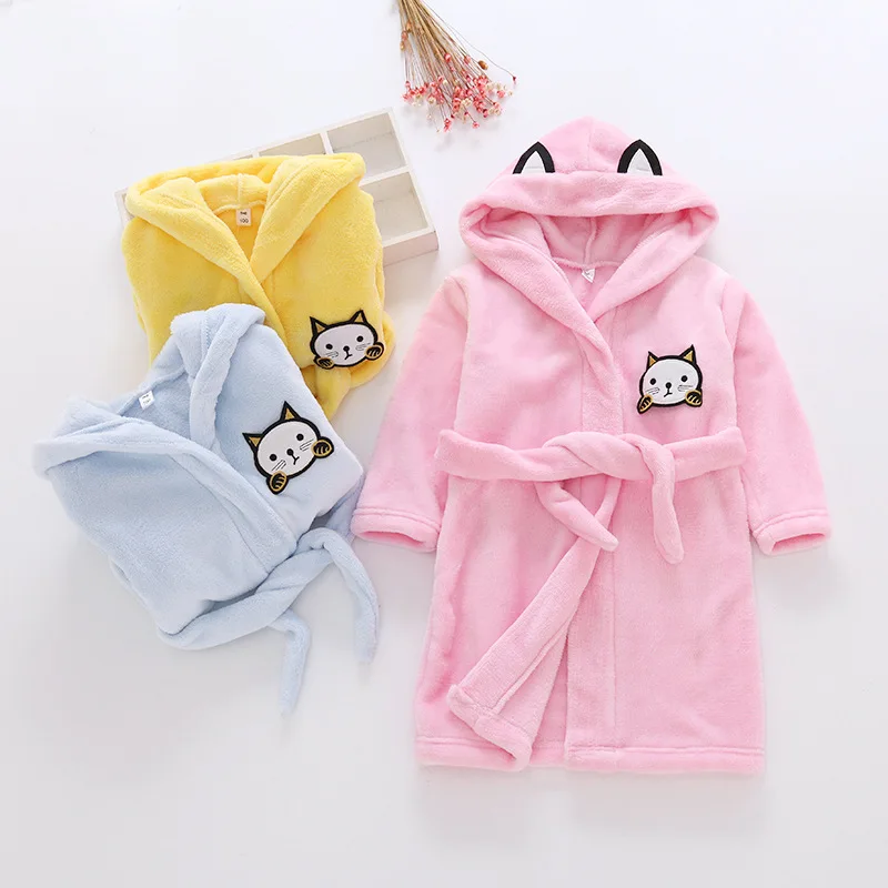 

Cartoon Kids Robes Flannel Child Boys Girls Robes Lovely Animal Hooded Bath Robes Long Sleeve Baby Boy Bathrobe Child Clothing