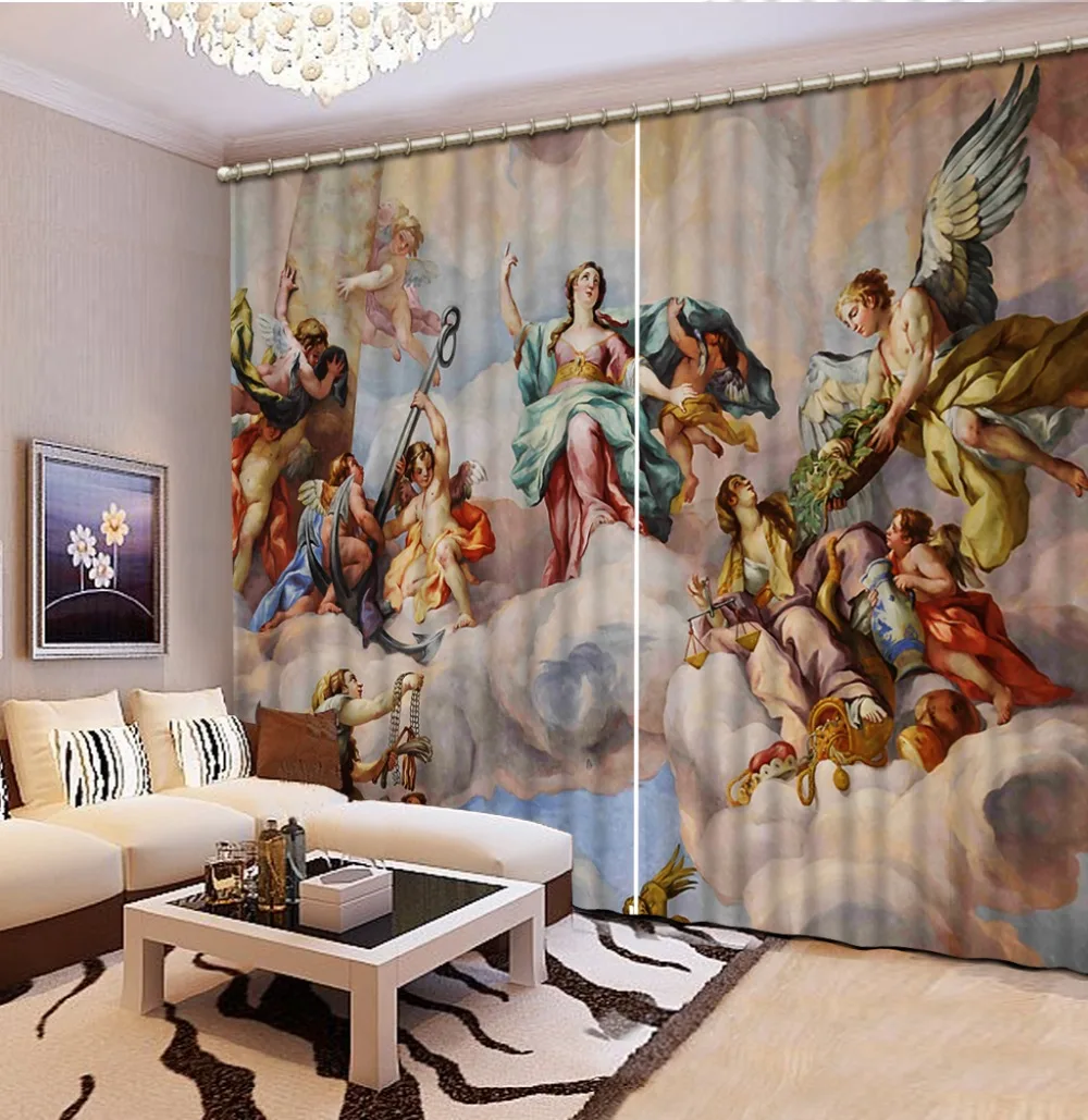 

3d Curtain Printing Blockout Polyester Photo Drapes Fabric For Room Bedroom angel design 3d curtains custom curtains