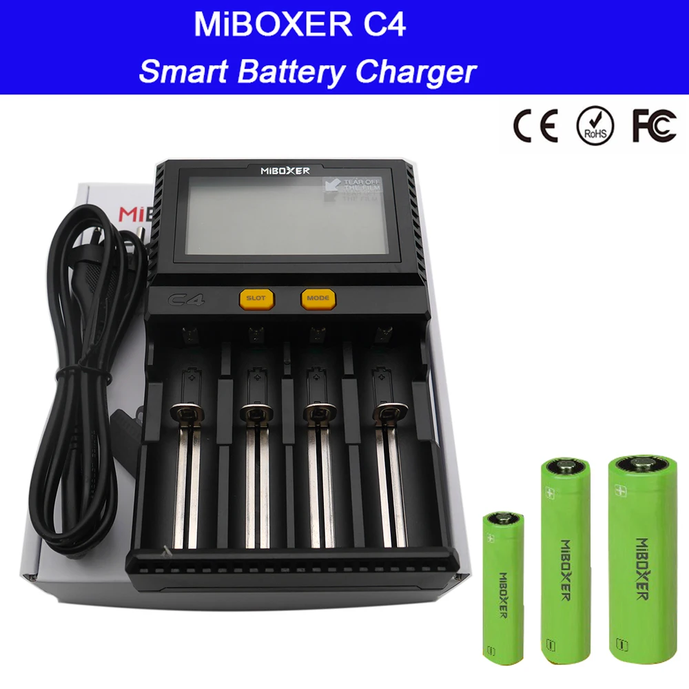 Оптовая продажа LCD Смарт зарядное устройство Miboxer C4 для Li Ion IMR ICR LiFePO4 18650 14500 26650 21700