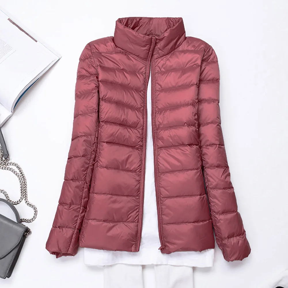 DarkPink Зимние Для женщин Ультра Легкая зимняя куртка-пуховик 90% Пуховики на гусином пуху куртка с длинными рукавами теплое пальто узкого кроя парка женс - Цвет: DarkPink
