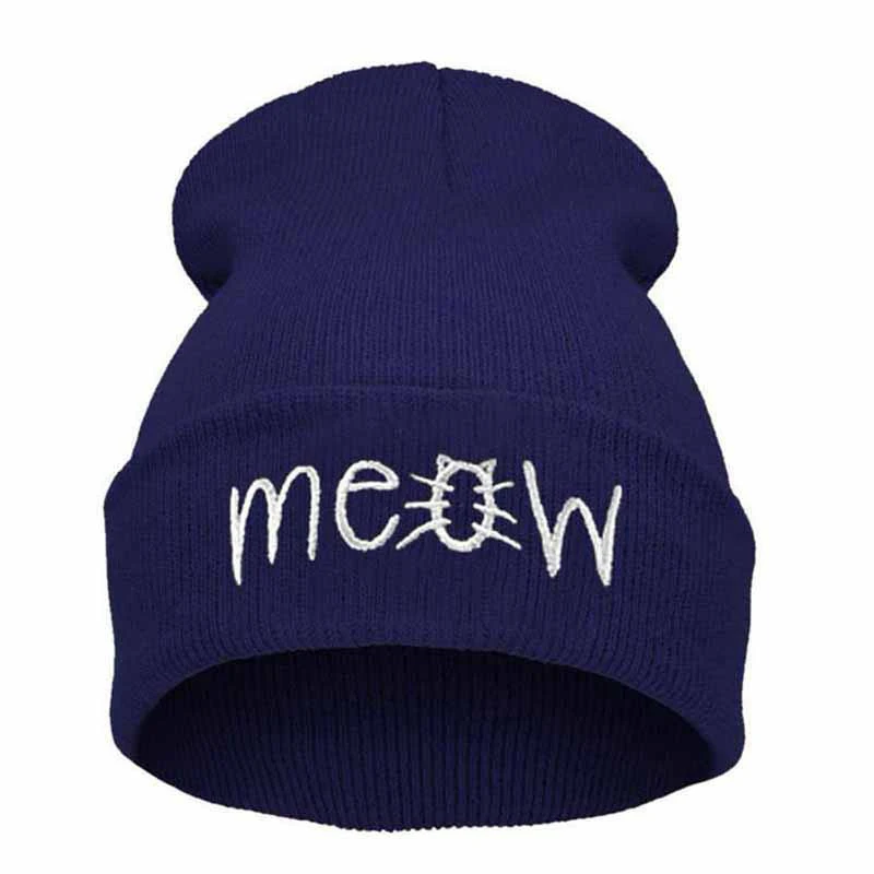 Meow/осенне-зимняя теплая шапка для женщин и мужчин модные вязаные шапочки Женская