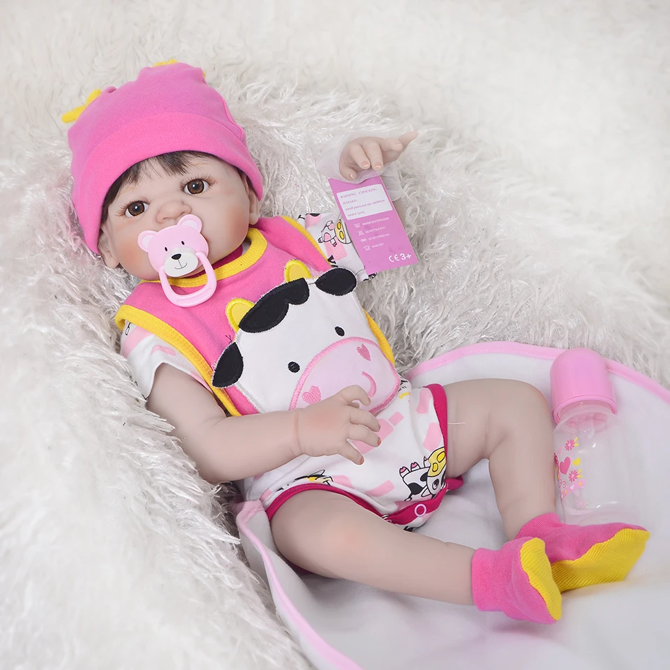 

23'' Full Silicone Vinyl Reborn Baby Girl Realistic Alive Newborn Babies Doll White Skin bebe menina reborn toddler kids gifts
