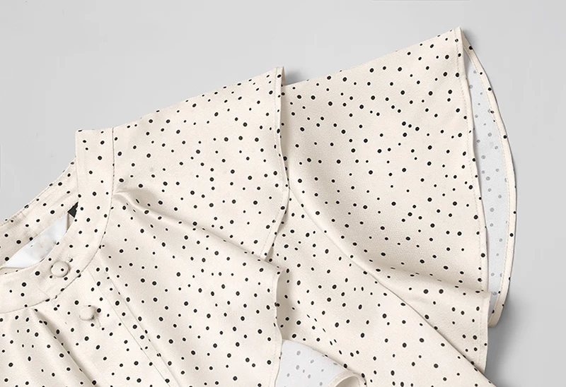 Женские Модные платья с принтом в горошек воротником стойкой и коротким рукавом