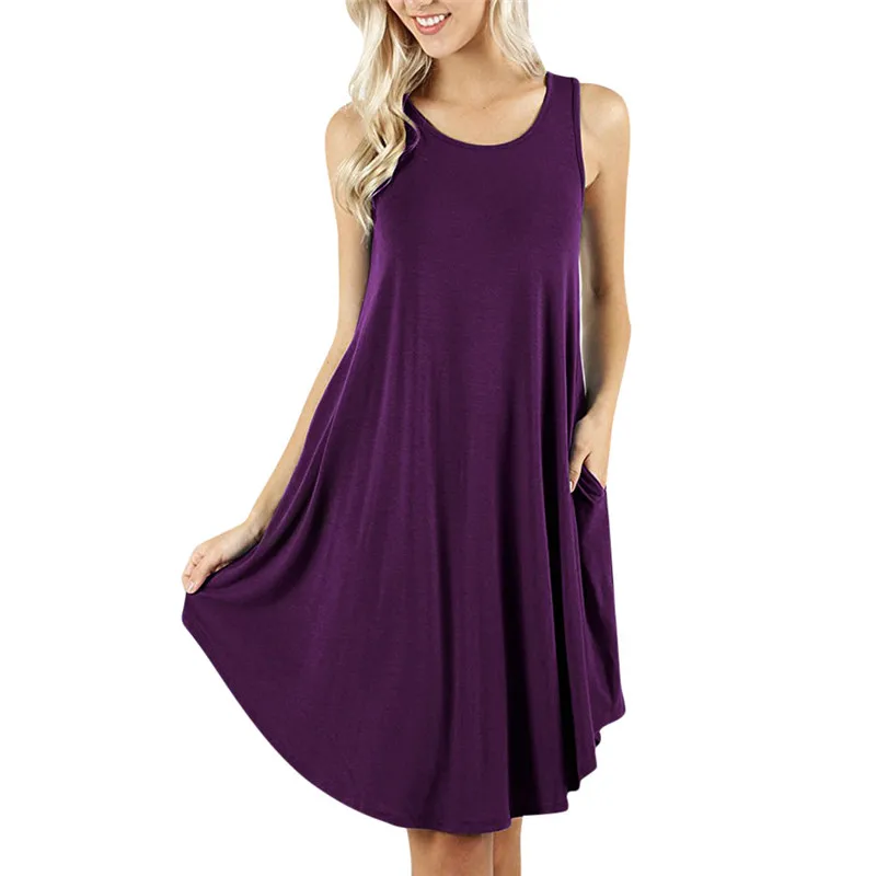 Женское платье без рукавов JAYCOSIN Повседневное футболка с карманами Сарафан 4 для