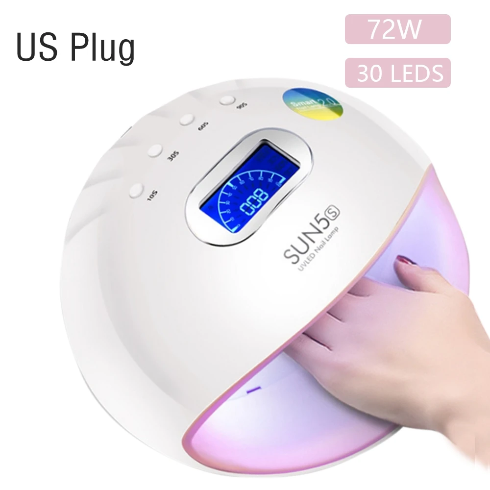 60W US Plug SUN5s 60 Вт лампа для полировки ногтей для маникюра 10 s/30 s/60 s/90 s Установка таймера и ЖК-дисплей Сушилка для ногтей светильник от солнца - Цвет: 60W US Plug