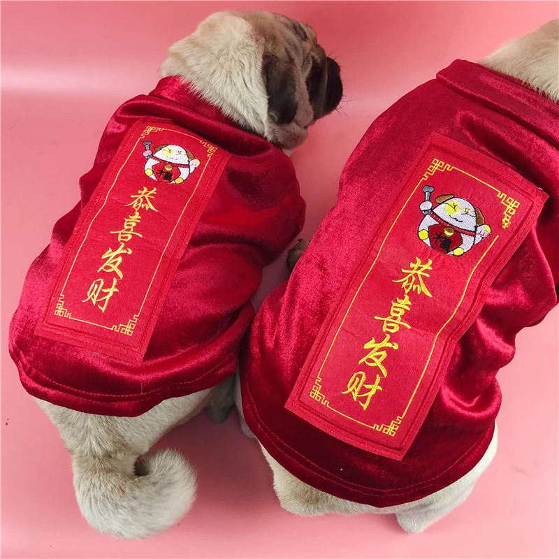Гонг Xi Fa Cai китайский год одежда для собак Зима Pet костюмы Тан костюм Пудель Бишон Шнауцер Мопс французский одежда для бульдога