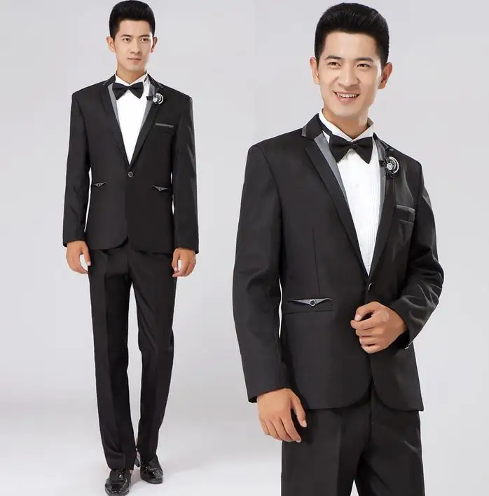 Black performance formal dress male suit set men latest coat pant designs mens suits wedding groom + trousers tie | Мужская одежда