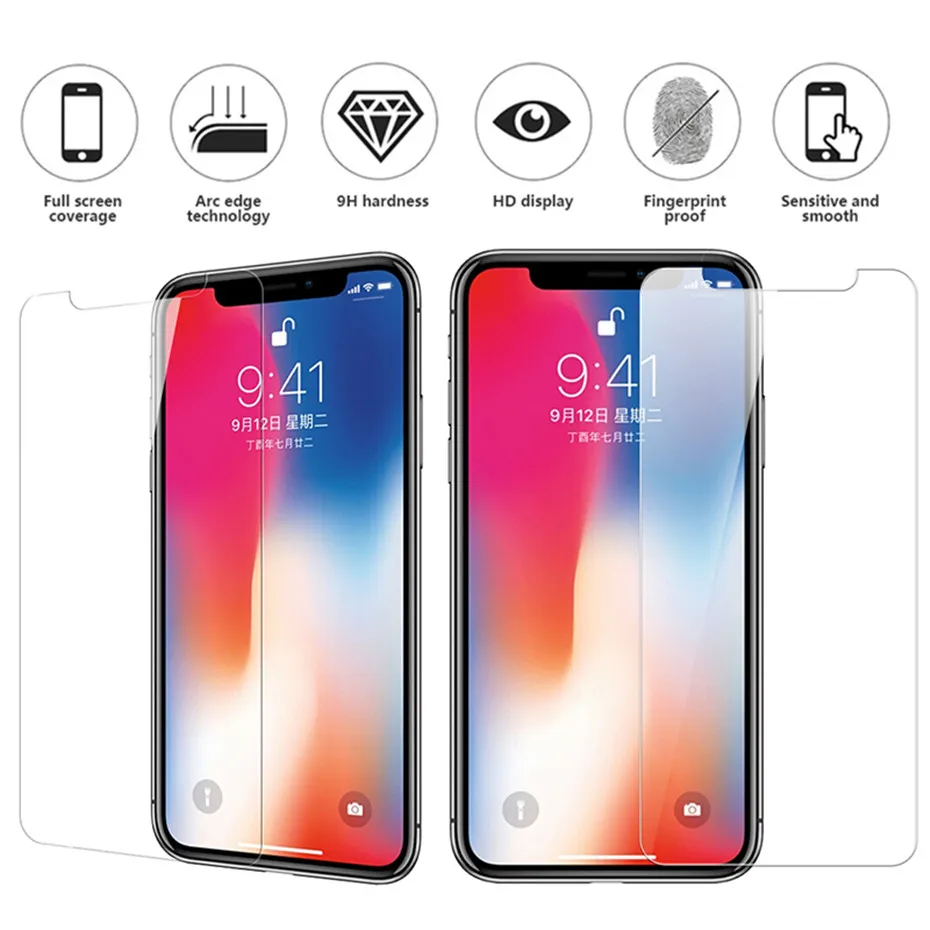 2 шт Защитное стекло для iphone X XS max 8 7 6 6s 5 5S se 4 4s XR 9 H защитный экран закаленное
