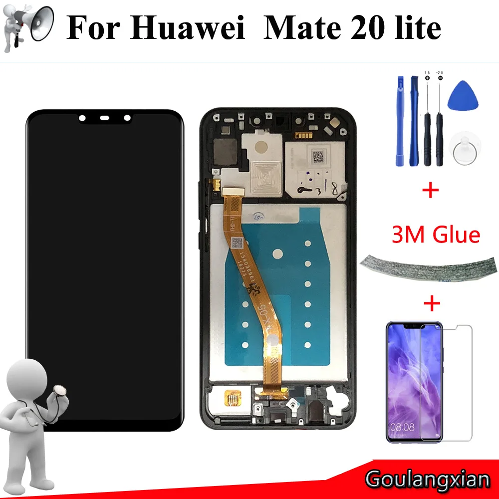 ЖК-дисплей с рамкой для Huawei Mate 20 lite, 6,3 дюйма, с дигитайзером сенсорного экрана в сборе, замена для mate 20 lite