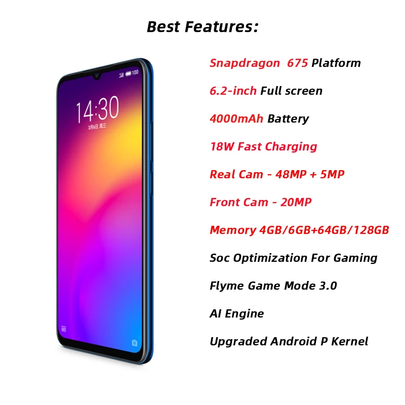 Смартфон с глобальной прошивкой Meizu Note 9 Note9 6 ГБ 64 Восьмиядерный процессор Snapdragon 675