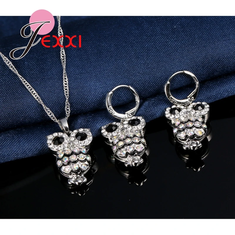 African AAA Crystal Owl Shape Pendant Necklace Earrings Sets Best Wishes Gift Party Anniversary 925 Sterling Silver Jewelry | Украшения и
