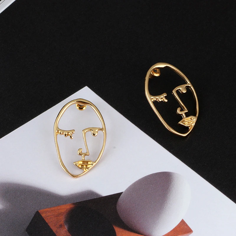 PrePiece 2019 Personalized Gold Cool Face Stud Earrings For Women Vintage Metal Jewelry Chic Body Statement Big PE1409 | Украшения и
