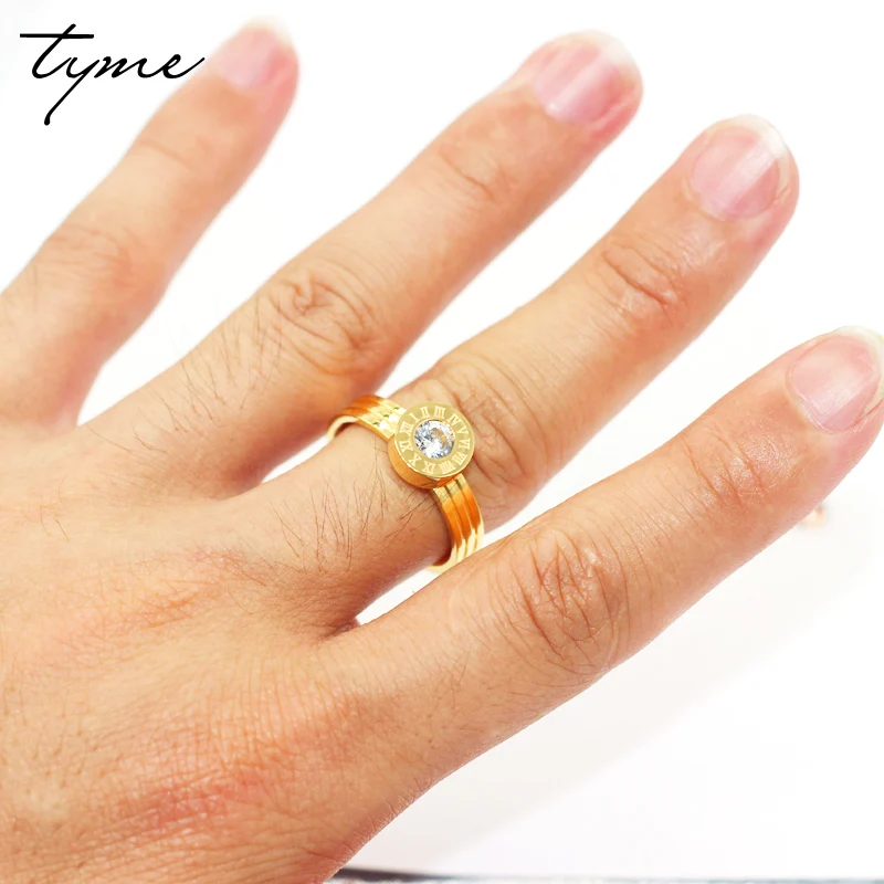 Titanium steel Roman numerals four-color zircon exchange rings Miniature versions 3 color drilling ring love for woman | Украшения и