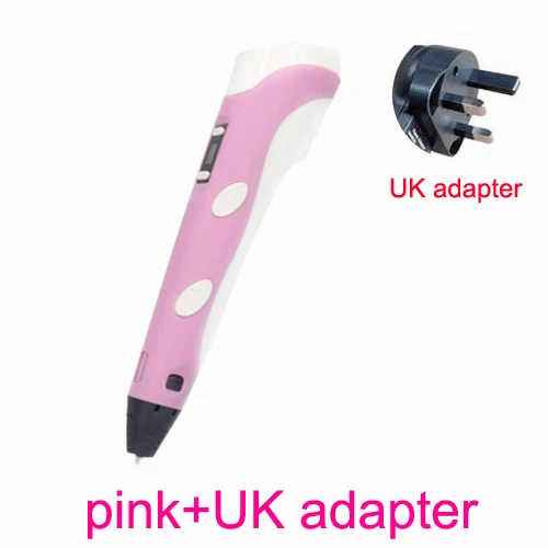 pink-UK adapter 3D Ручка для рисования, регулируемая печать, детские развивающие игрушки, сделай сам, светодиодный ABS экран, креативный подарок, живопись, дизайн, 0,7 мм диаметр наконечника - Цвет: pink-UK adapter