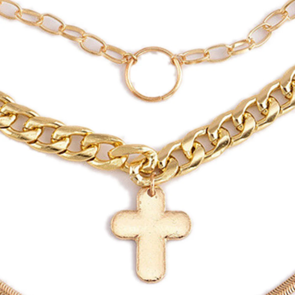 Для женщин Винтаж Крест Подвески Многослойные ожерелья цепи Мода Jewelry тройной