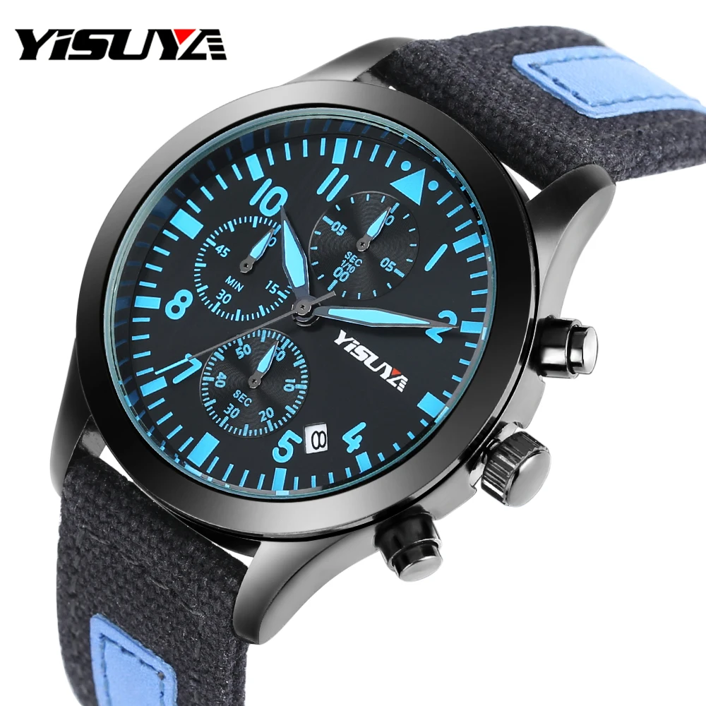 Мужские светящиеся часы с хронографом спортивные нейлоновым кожаным ремешком