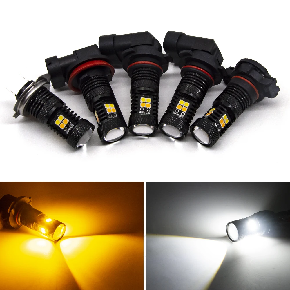 10 шт. H8 H11 светодиодные лампы HB4 Led HB3 9006 9005 Противотуманные фары 1000LM 6000 K 12В дневные ходовые огни дневного света двойной Цвет Янтарный белого и желтого цвета