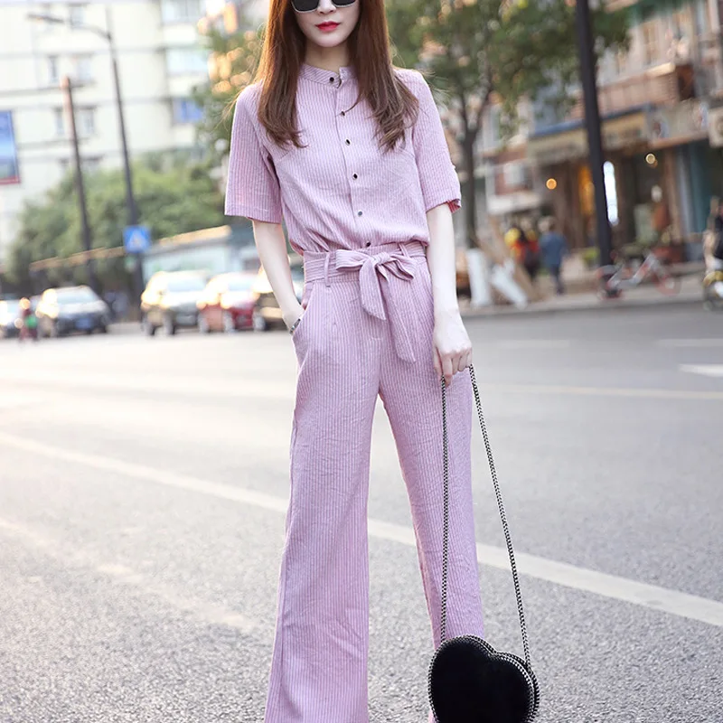 

Summer new women's fashion temperament casual short-sleeved shirt high waist wide leg pants trendy women two piece outfits