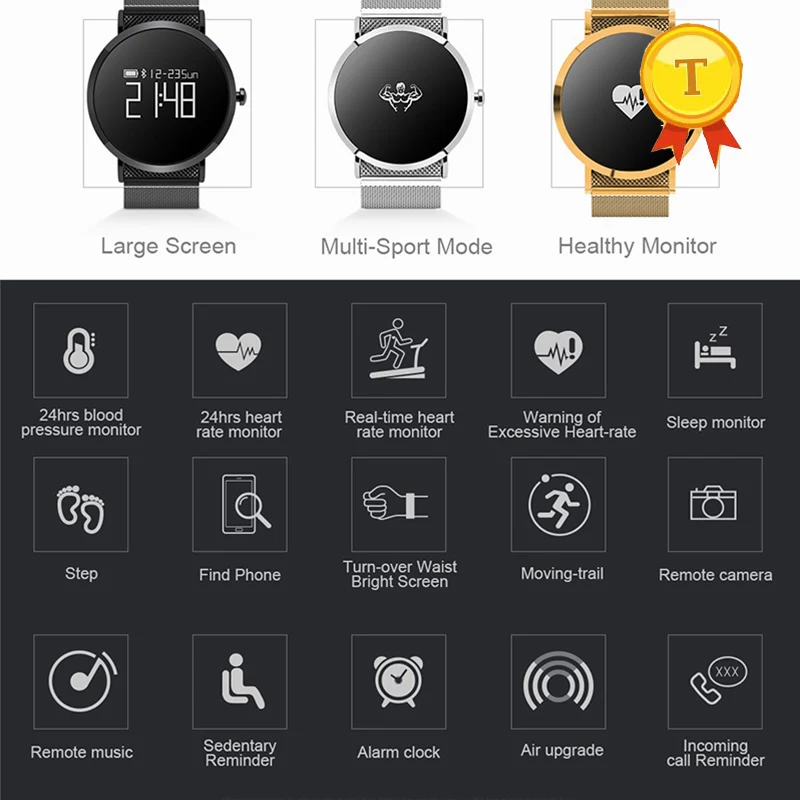 2018 Новые водонепроницаемые спортивные часы Bluetooth Смарт-браслет 24 часа