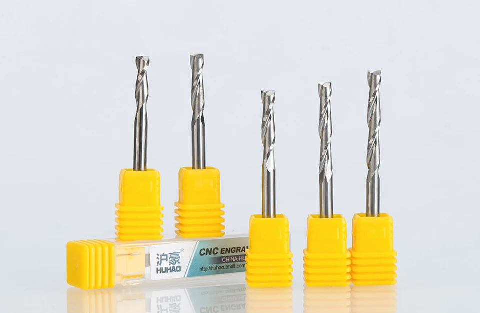 HUHAO 1pc 4mm 2 Flutes Spiral with blade Milling Cutter CNC End Mill router bit for MDF wood tungsten carbide router tool