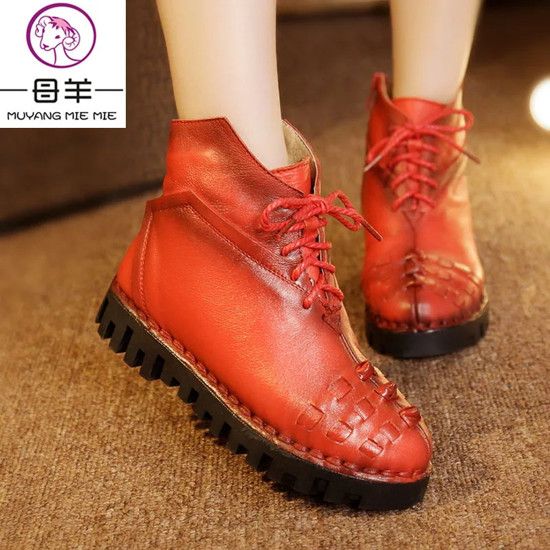 Зимние ботильоны из натуральной кожи на платформе зимние ботинки плоской