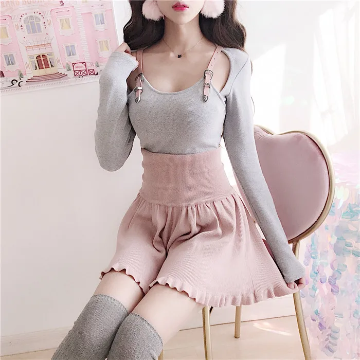 Grey T-shirt Топ с поясом, осенний свитер с длинным рукавом, футболка, Женский комплект для похудения, Стрейчевые штаны из хлопка - Цвет: Grey T-shirt