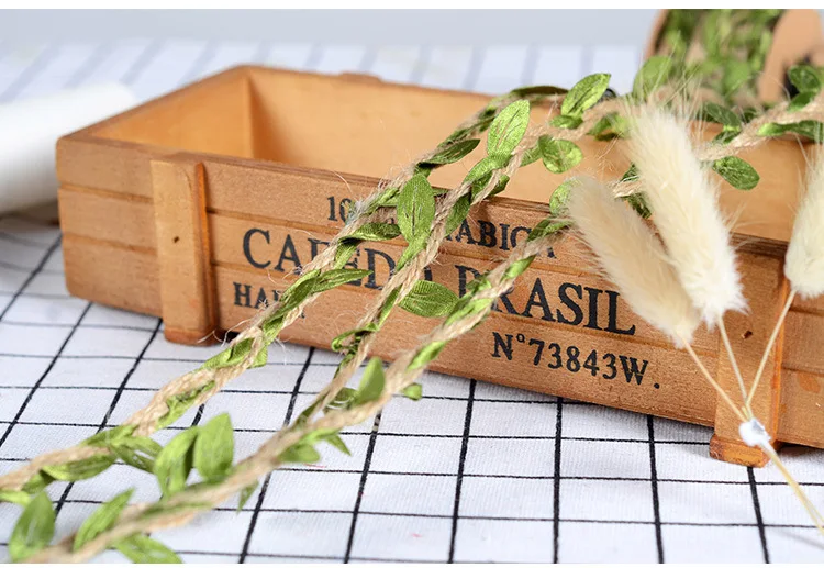 5M Natural Twine String with Leaf creativity DIY craft supplies burlap wedding decoration rustic wedding decor home decoration