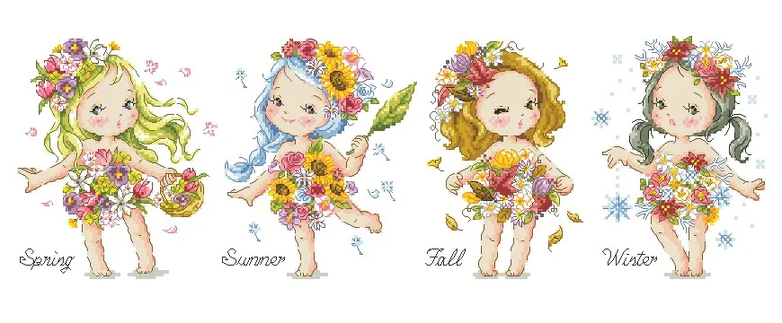 Высококачественный милый Набор для вышивки крестом четыре сезона Сказочная