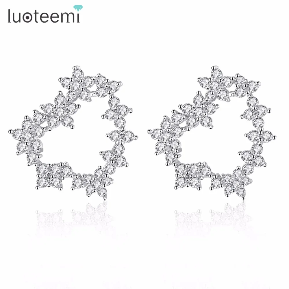 LUOTEEMI новые модные блестящие серьги гвоздики с вставками из кристаллов в форме