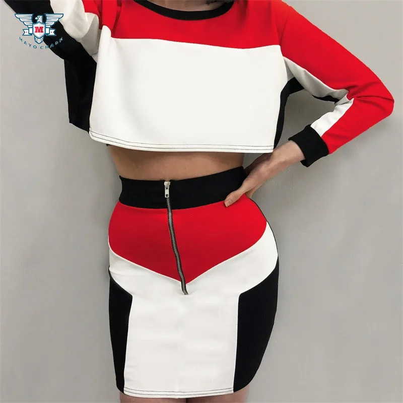Осень комплект из двух предметов Топ и юбки 2018 Для женщин Tracksets с длинным рукавом 2