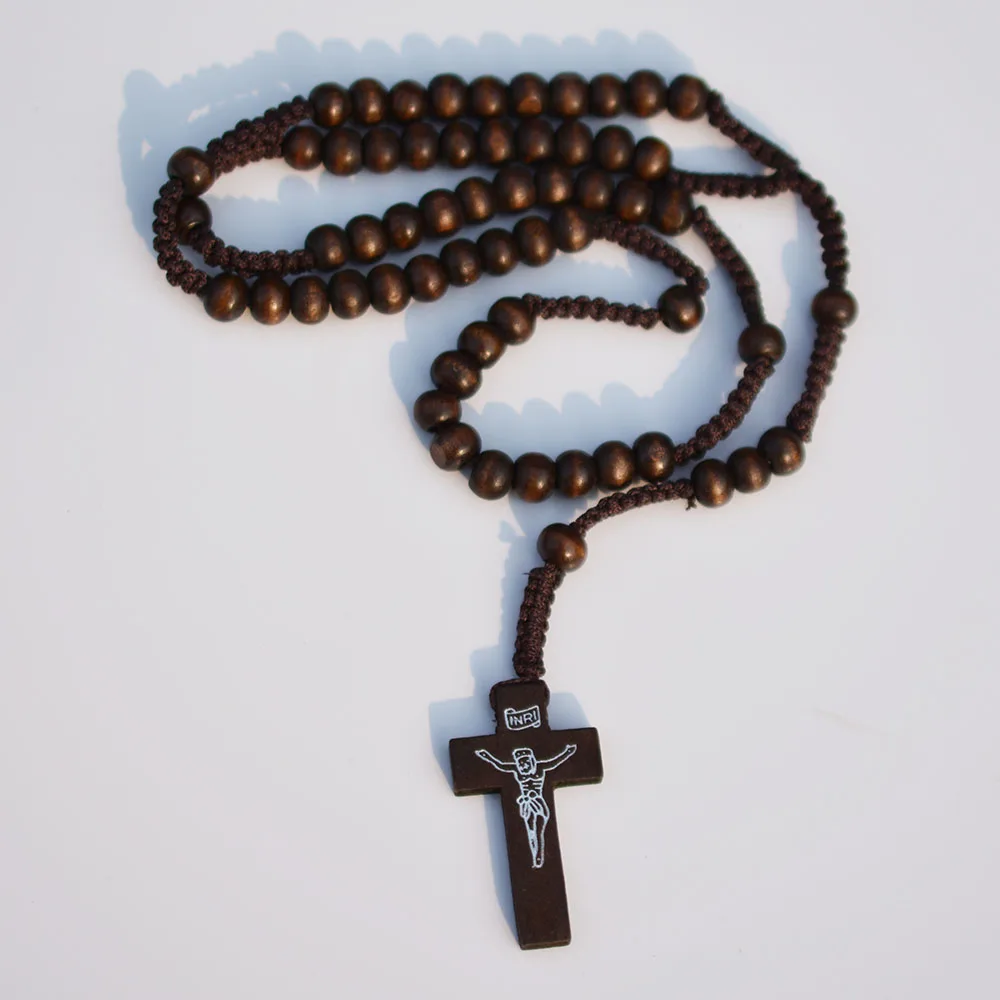 

6pcs Wood Color Wooden Beads Religious Pray Necklace Rosary Beads Jewelry Necklace Jesus Gifts