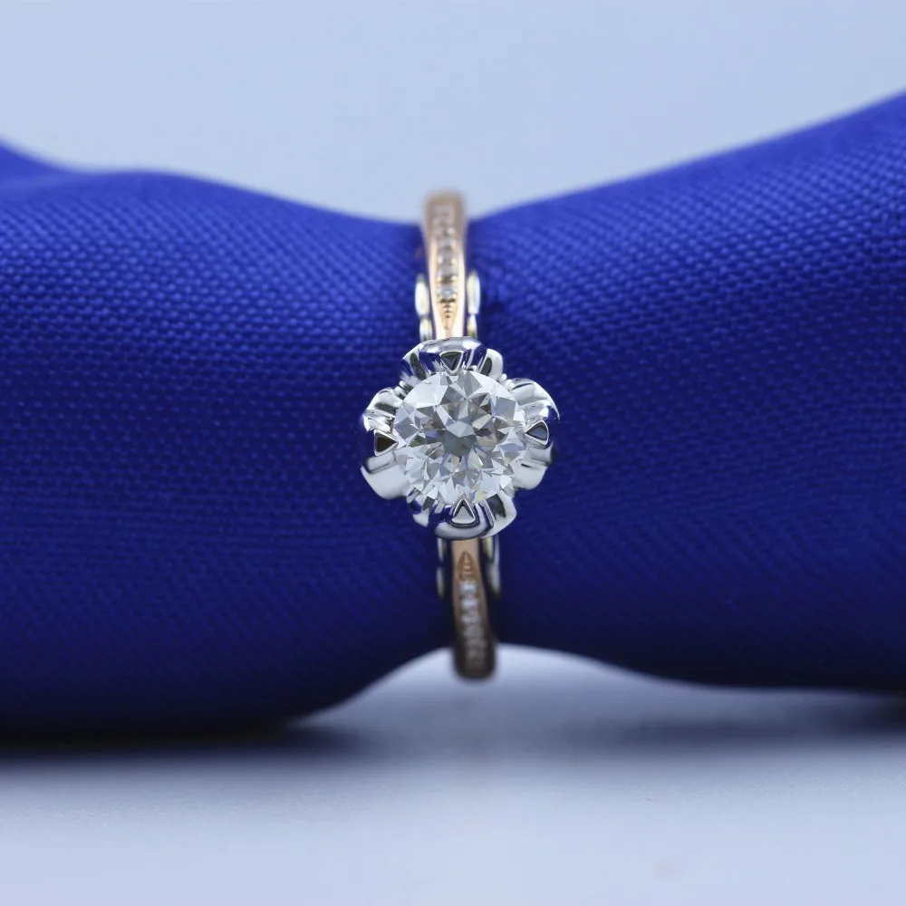 LASAMERO 0.537CT IJ/SI Round Cut Natural Diamond Ring For Women 18k White Gold 2 Tone Certified Engagement Wedding | Украшения и