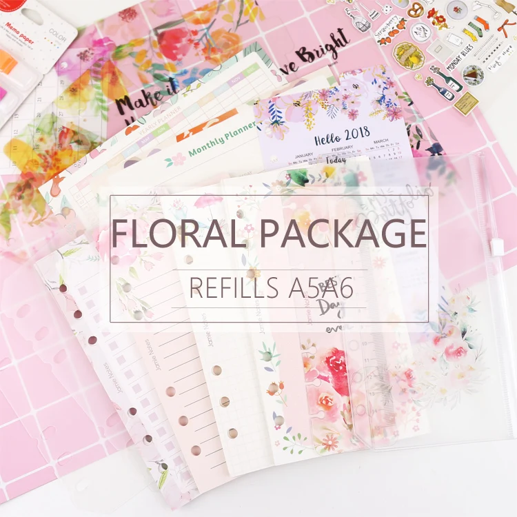 Floral Package-J658 MyPretties 144 листов цветочный заправки посылка A5 A6 пополнения документы для 6 связующего отверстия блокнот-органайзер документы планировщик - Цвет: Floral Package-J658