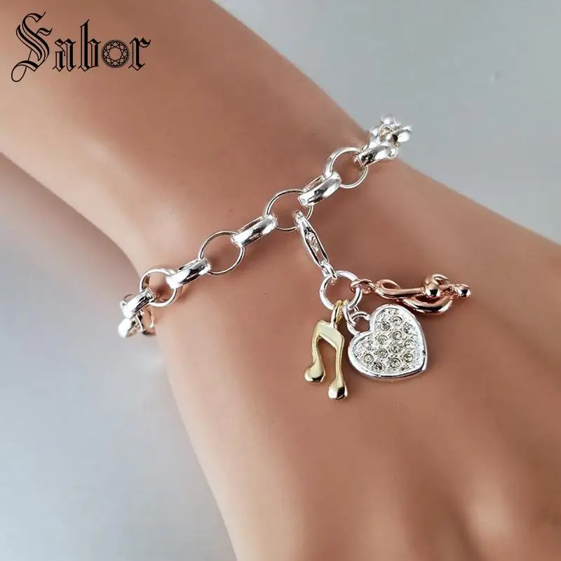 Серебряный цвет стразы музыкальная нотация Diy амулеты подходят браслеты и