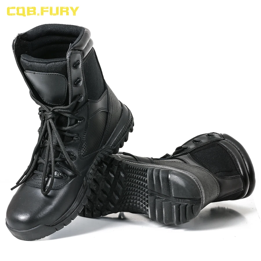 Мужские армейские ботинки на шнуровке CQB.FURY черные кожаные с ремешком щиколотке