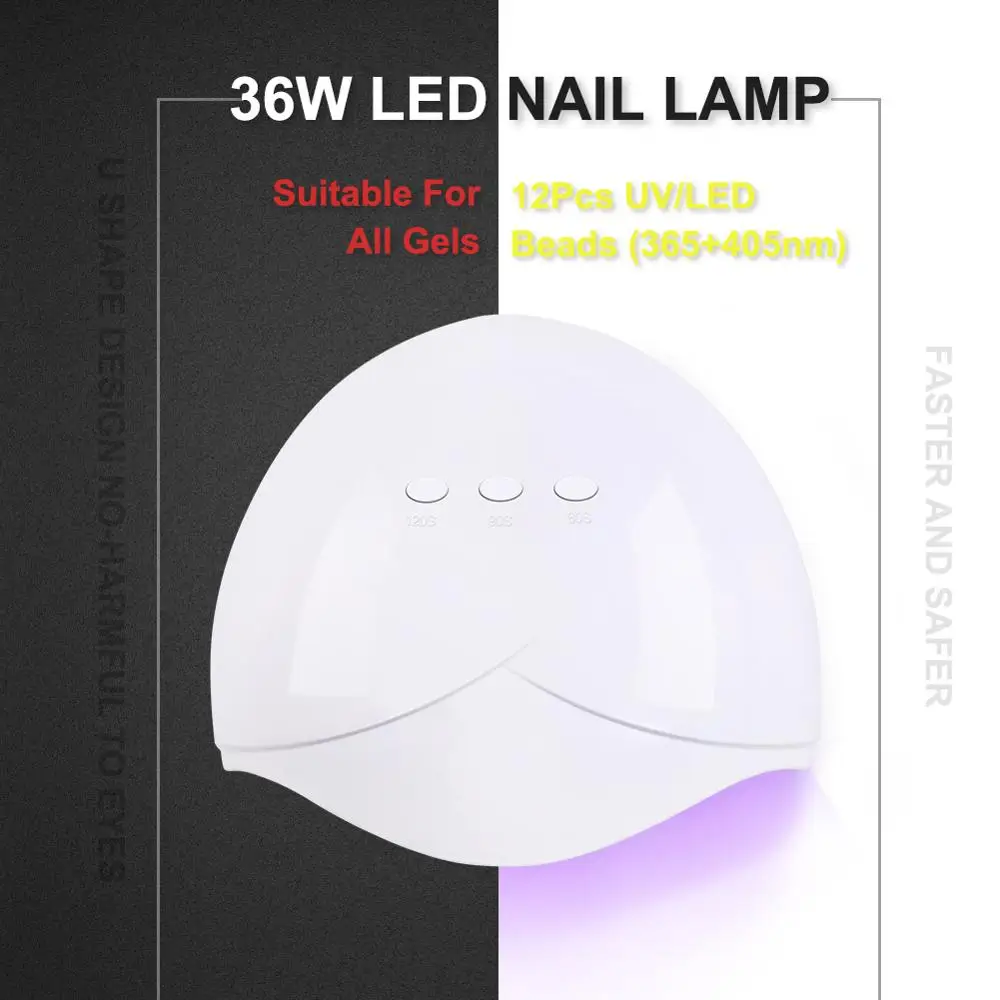 36 Вт Светодиодный УФ лампа Сушилка для ногтей всех типов Гель лак сушки машинка
