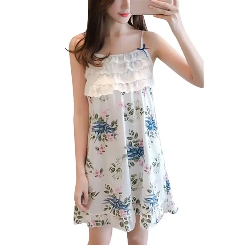 Magnolia Модные женские хлопковые ночные рубашки с цветочным принтом, ночная рубашка, ночная рубашка для женщин, Ночная одежда с бретельками - Цвет: Magnolia