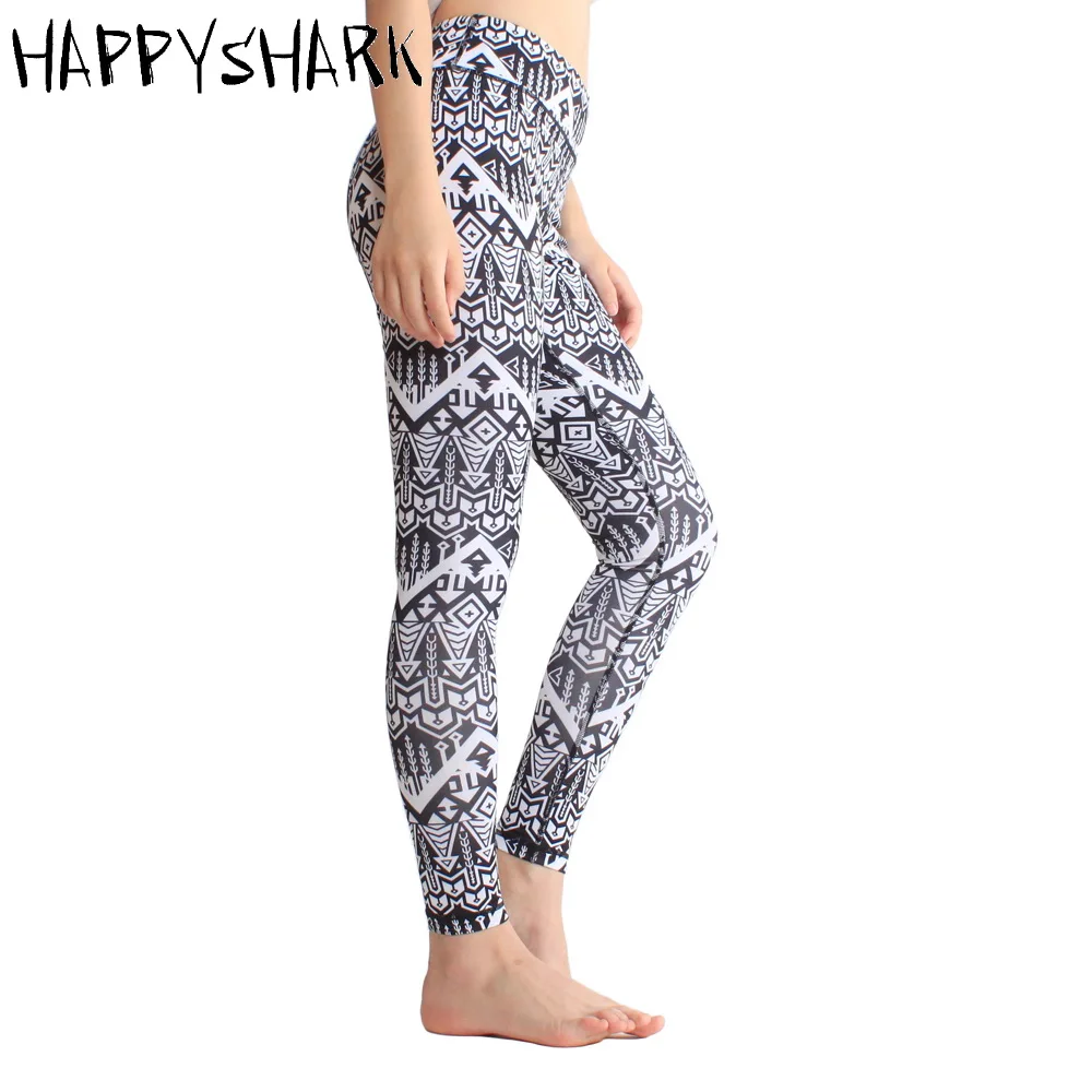 HAPPYSHARK 2018 новые печатные черные женские леггинсы для бега с высокой талией ed yoga
