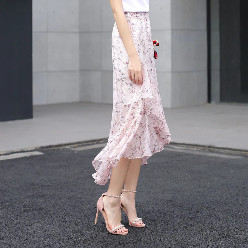 Женская шифоновая юбка с принтом элегантная дизайнерская юбка-годе в корейском