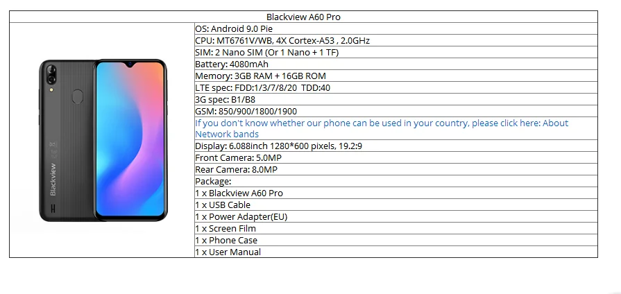 Blackview A60 Pro, 3 ГБ, 16 ГБ, четырехъядерный процессор MTK6761, Android 9,0, 4G, мобильный телефон, 6,088 дюйма, 4080 мА/ч, двойная камера заднего вида, смартфон для распознавания лица