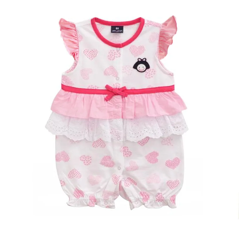 Розовый комбинезон для новорожденных девочек Летний Тонкий с коротким рукавом