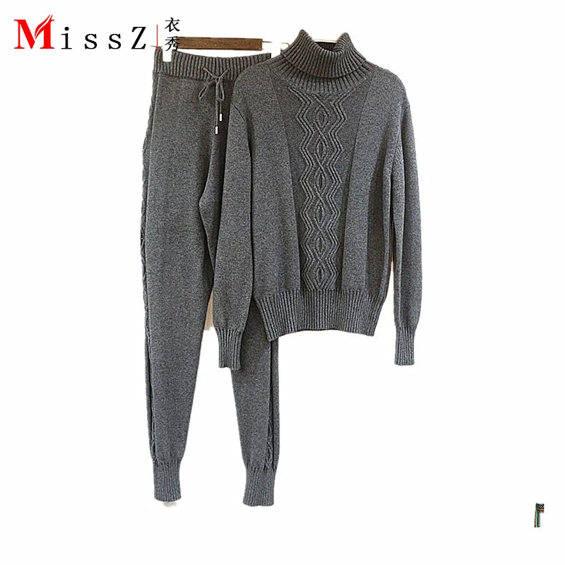 new winter mink cashmere suits for ladies knitted sweater collar two piece Pedicure trousers leisure suit fashion girls sets | Женская