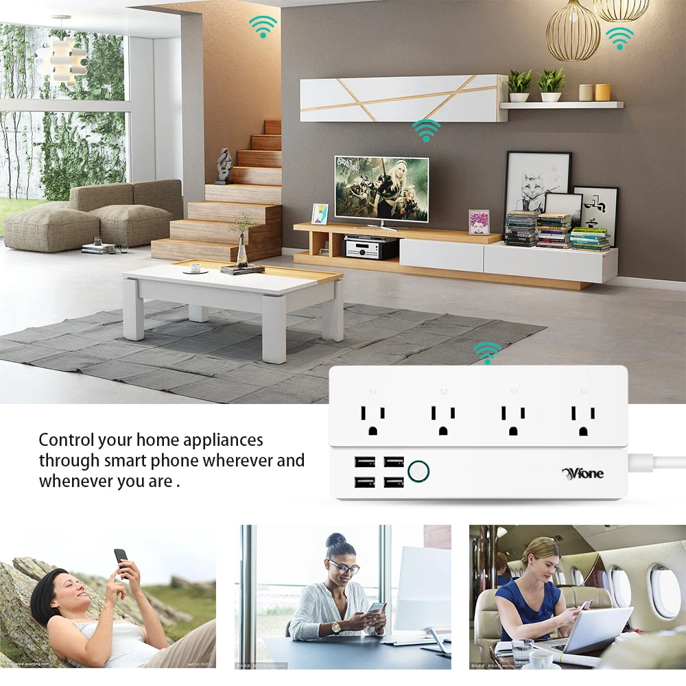Smart Plugs WiFi Power Strip with Alexa Home Automation Voice Control Google Surge Protector 4 AC Out and USB | Удлинители